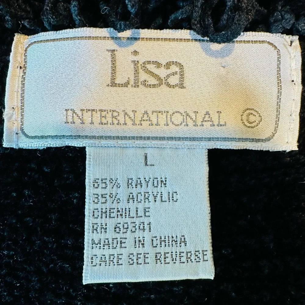Vintage Lisa International Black Velour Sleeveless Zip-Up Vest Size Large